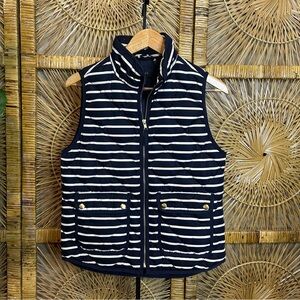 J. Crew down quilted navy white vest size small gold zipper pockets